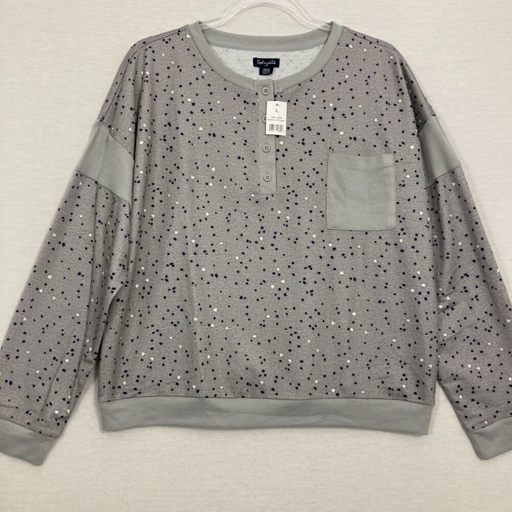New Splendid Gray Polka‎ Dot Athleisure Round Neck Sweatshirt size Large